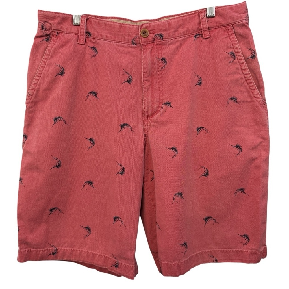 Izod Saltwater Men’s Red Embroidered Marlin Cotton Shorts Size 34
